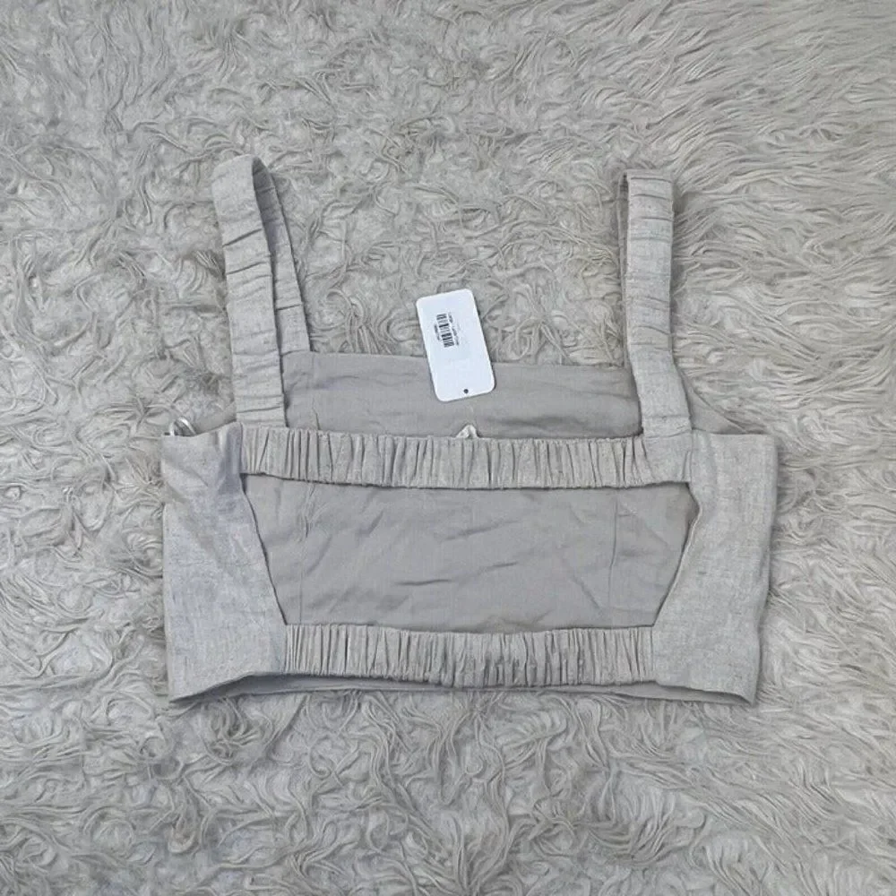 Lush Womens Open Back Linen Beige Cropped Tank Top Blouse NWT Size Large